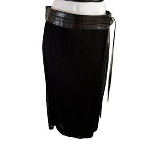 S/S 2001 Runway Gucci by Tom Ford Sheer Black Leather Wrap Skirt Sz XS-S